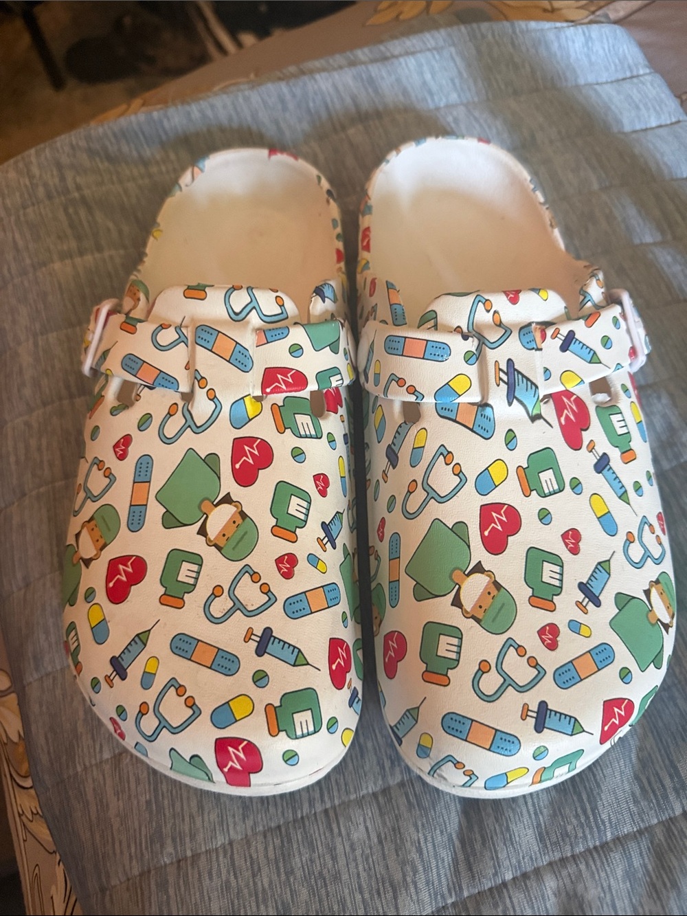 White Medical Print Women’s Clog Slippers